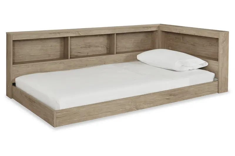 Oliah Natural Twin Bookcase Storage Bed – Built-In Shelving & Platform Base 1