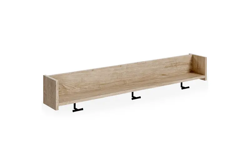 Oliah Natural Wood Wall-Mounted Coat Rack With Integrated Shelf 1