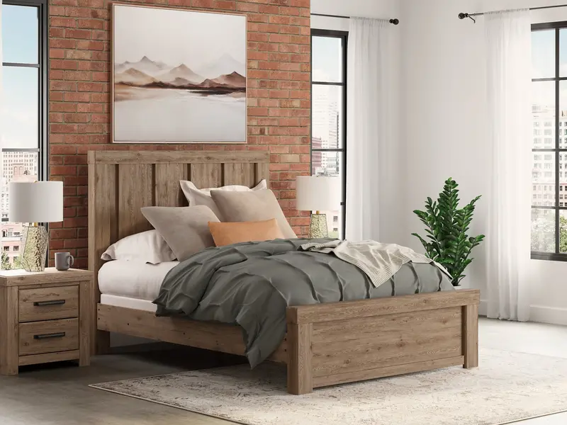Oliandon Light Brown Queen Panel Bed 1