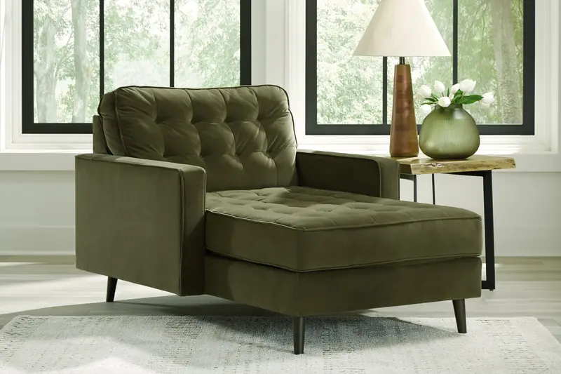 Olive Green Upholstered Chaise Lounge With Contemporary Low Profile 1