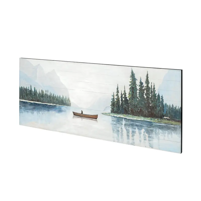 Original Oil Painting 'Solitude' — Canoe On Lake Scene Painted By Hand On Wood Panel 1