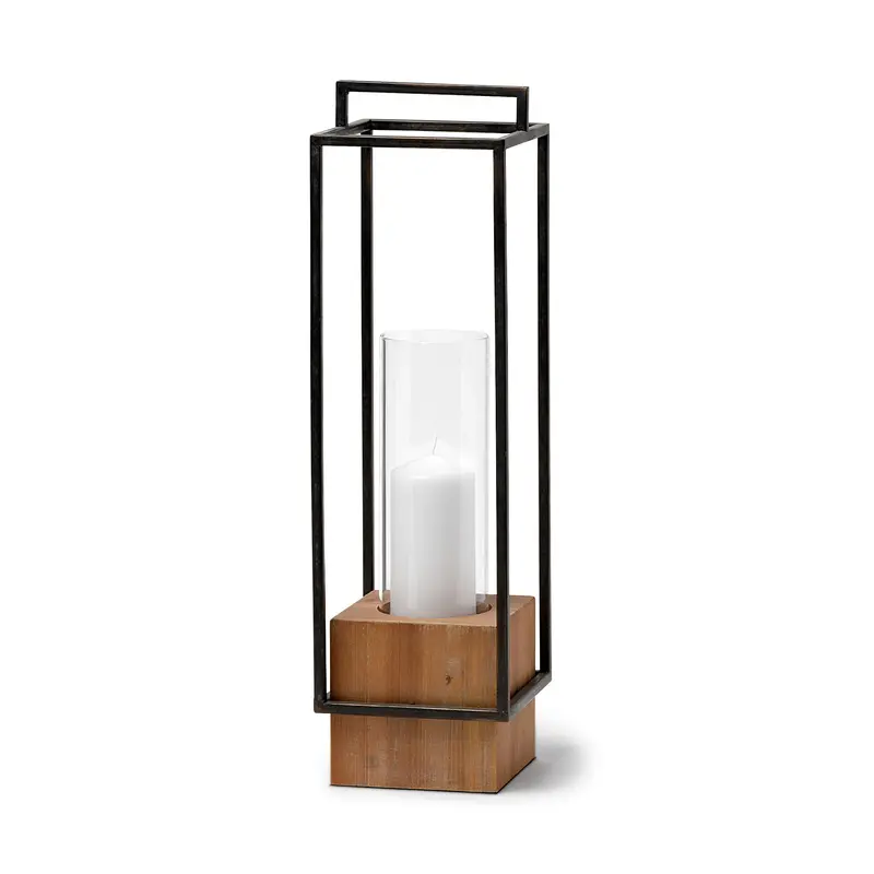 Orionis Decorative Lantern – Oversized Wood-And-Black-Metal Candle Holder 1