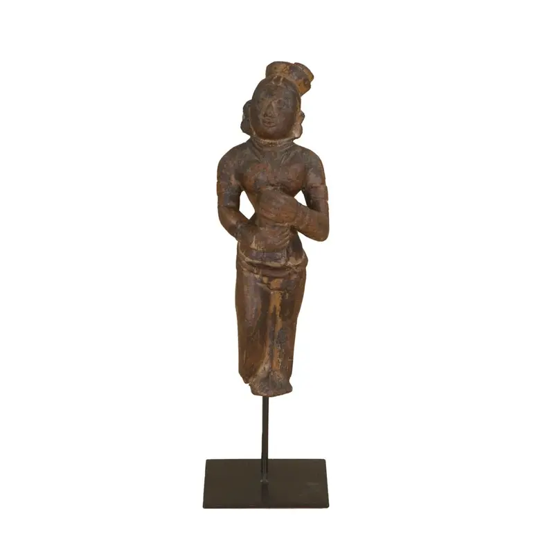 Ornately Carved Lady Statue Mounted On Iron Stand 1