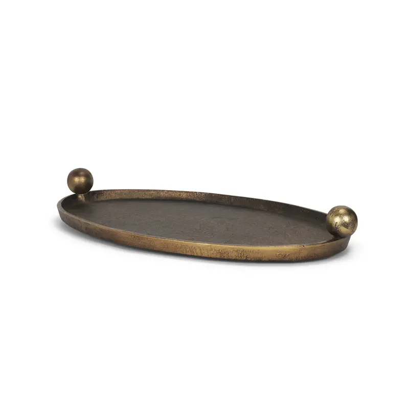 Oval Antiqued Gold Metal Tray With Handles – Jianna Large Textured Serving Or Display Tray 1
