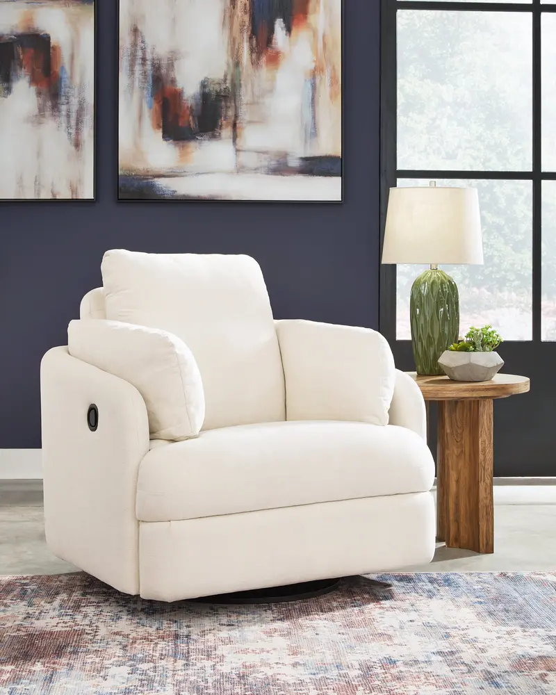 Oyster-Finish Swivel Glider Recliner With Pillar Peak Design 1