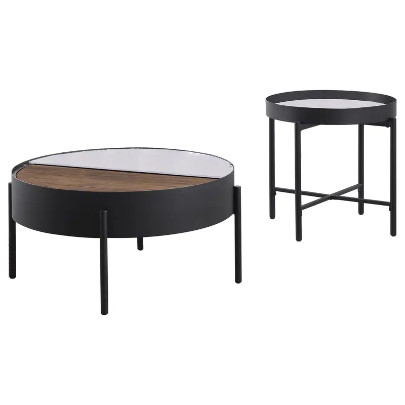 Ozella Sandy Black Coffee Table Set – 2-Piece Round Living Room Ensemble 1