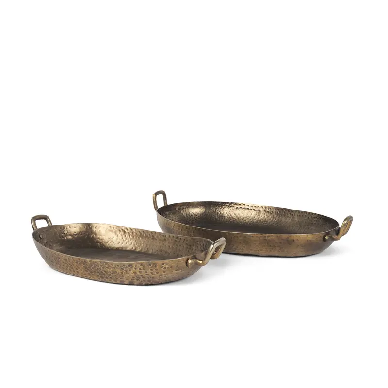Pama Hammered Gold Metal Decorative Trays – Set Of 2 Elegant Serving Pieces 1