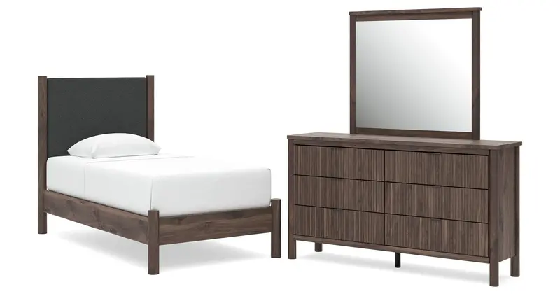 Pamytta Twin Upholstered Platform Bed With Matching Dresser And Mirror 1