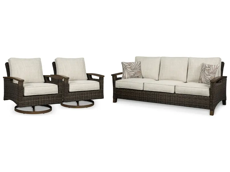 Paradise Trail Medium Brown Outdoor Sofa And Two Lounge Chairs – All-Weather Set 1