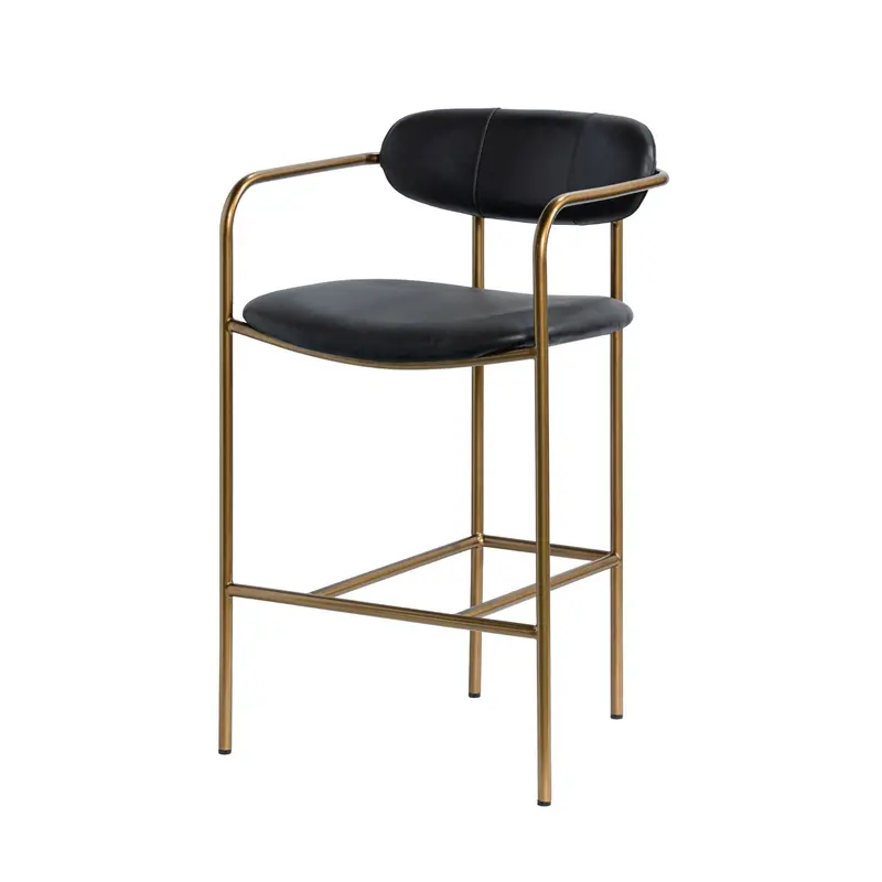 Parker Counter Stool – Black Leather Seat With Polished Gold Metal Base 1