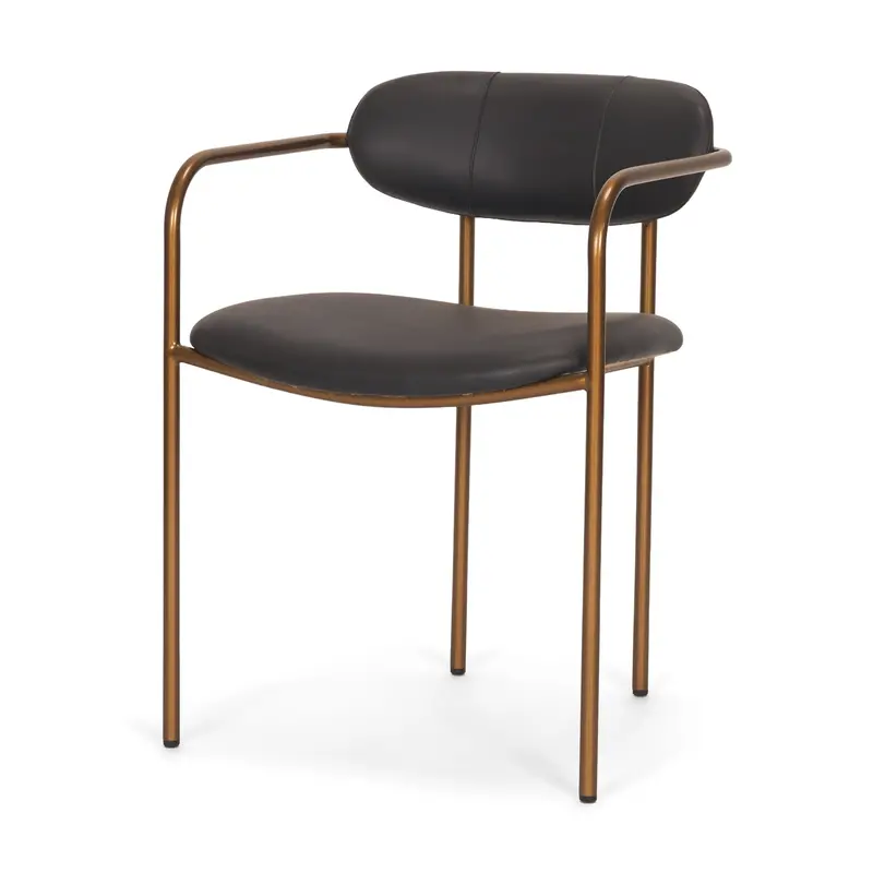 Parker Dining Chairs (Set Of 2) – Charcoal-Brown Leather Seats On Gold Metal Frames 1