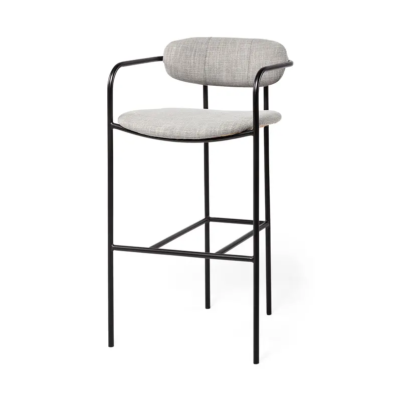 Parker Gray Fabric Bar Stool With Black Metal Frame 1