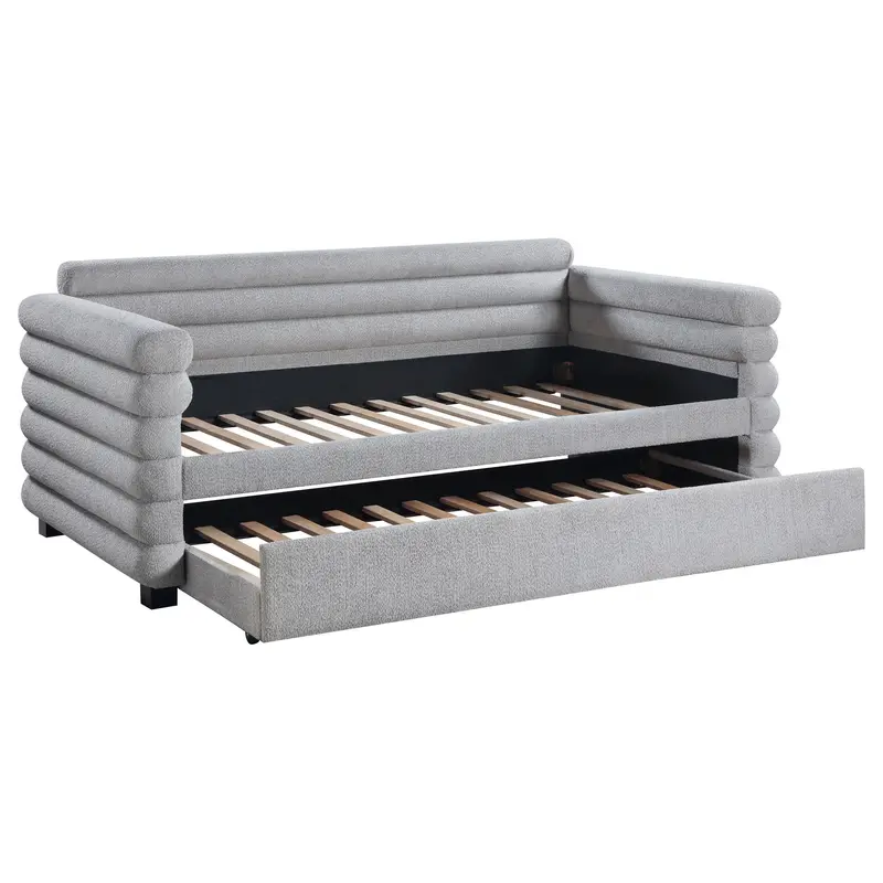 Patricia Gray Bouclé Twin Daybed With Built-In Trundle 1