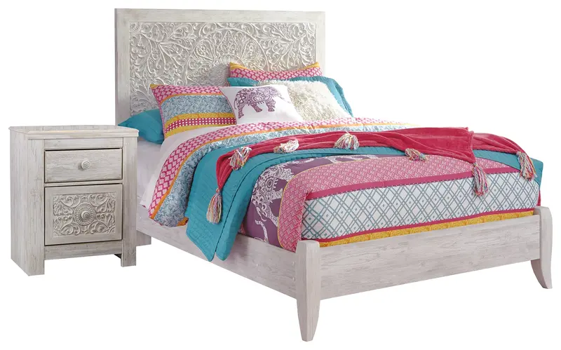 Paxberry Whitewash Full Panel Bed With Matching Nightstand 1
