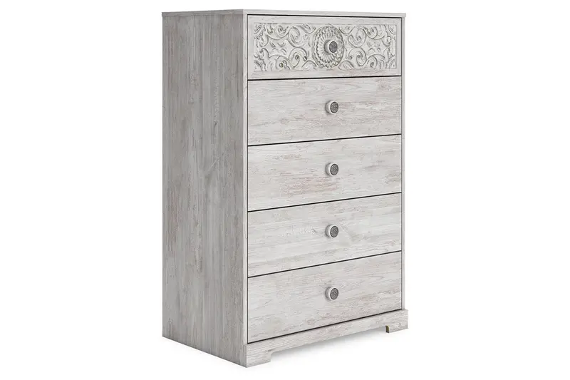 Paxberry Whitewash Wood Chest Of Drawers With Rustic Finish 1