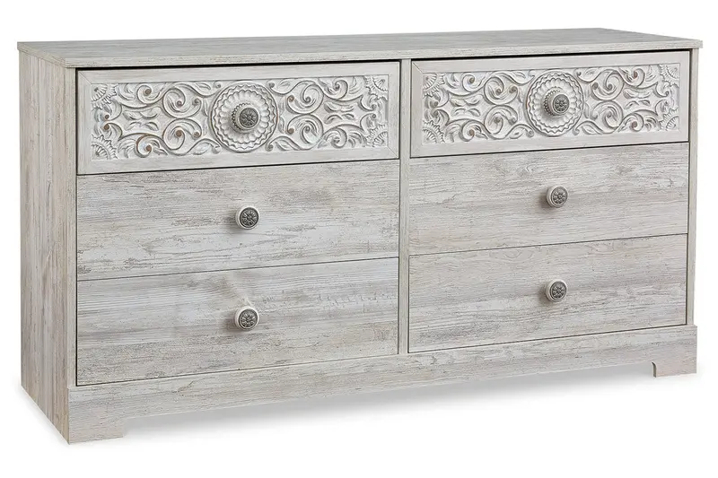 Paxberry Whitewash Wood Dresser With Soft-Close Drawers 1