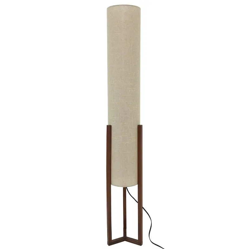 Pharos Contemporary Cylinder Floor Lamp With Natural Brown Wood Base 1