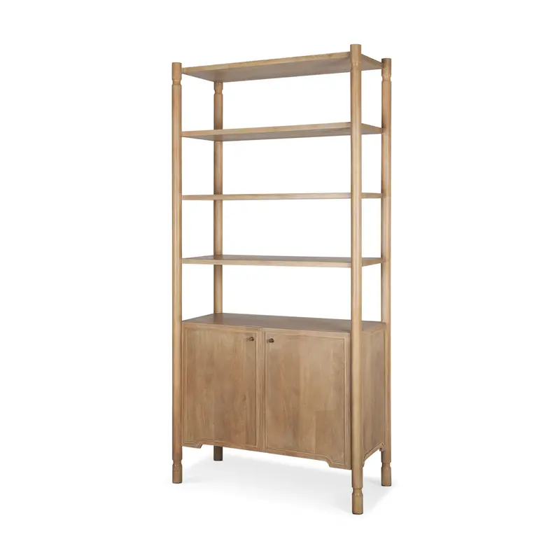 Phil Open Shelving Unit – Light Brown Wood With Two Doors & Three Adjustable Shelves 1