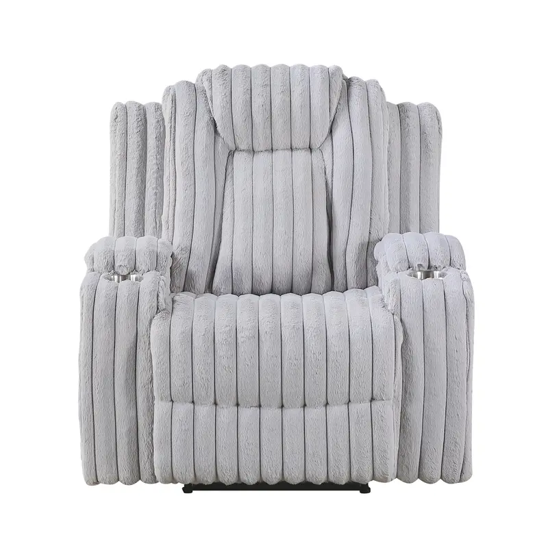 Phyllis Light Gray Power Reclining Chair With Built-In Cup Holders 1