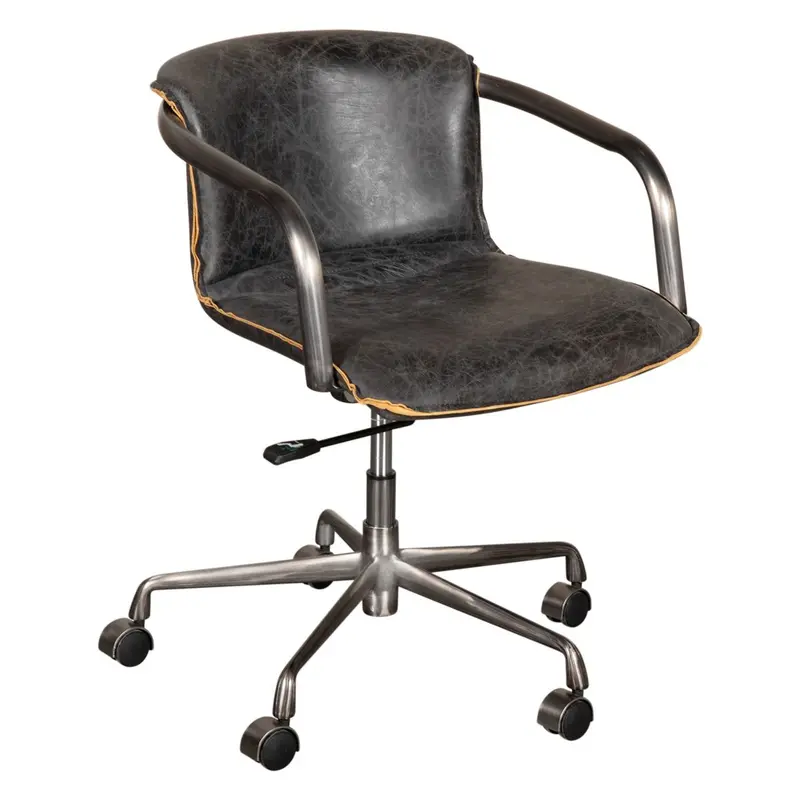 Portofino Antique Ebony Leather Swivel Office Chair With Antique Zinc Base 1