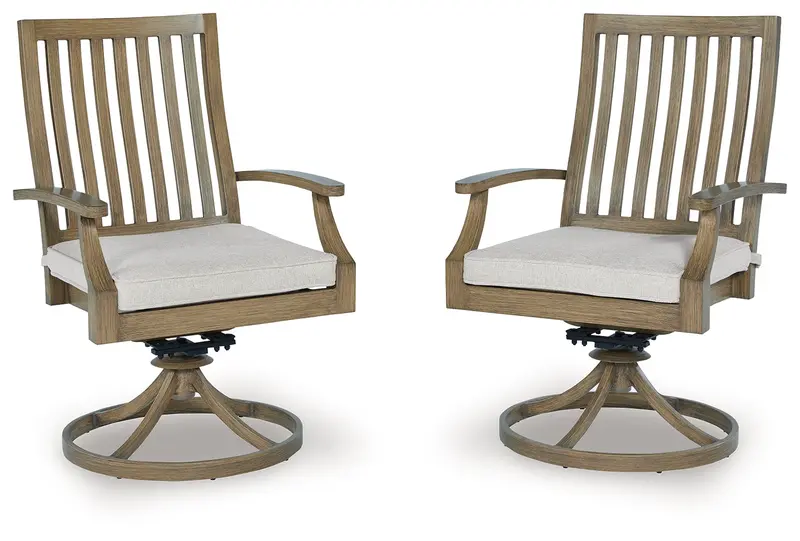 Rainier Ranch Outdoor Swivel Chairs – Set Of 2 In Brown/Beige With Weather-Resistant Cushions 1