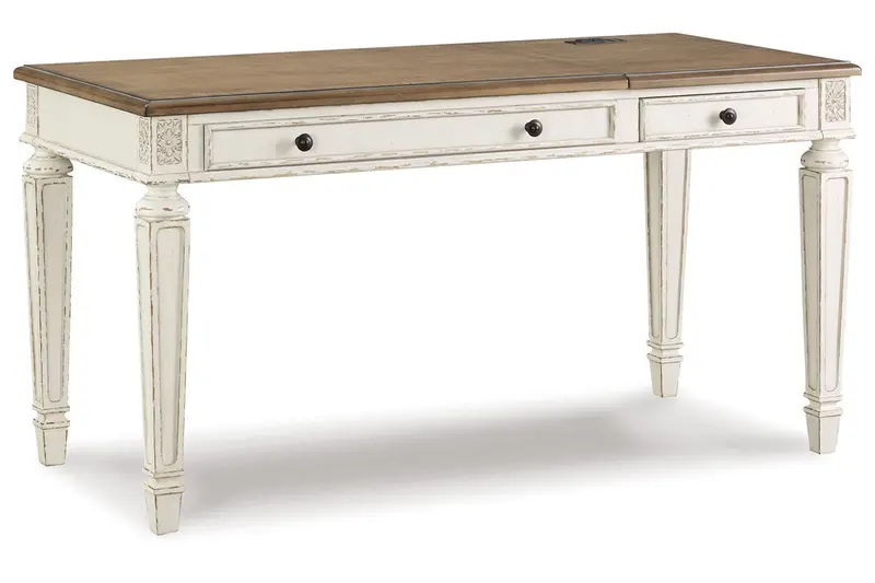 Realyn Lift-Top Home Office Desk In White And Brown Finish 1