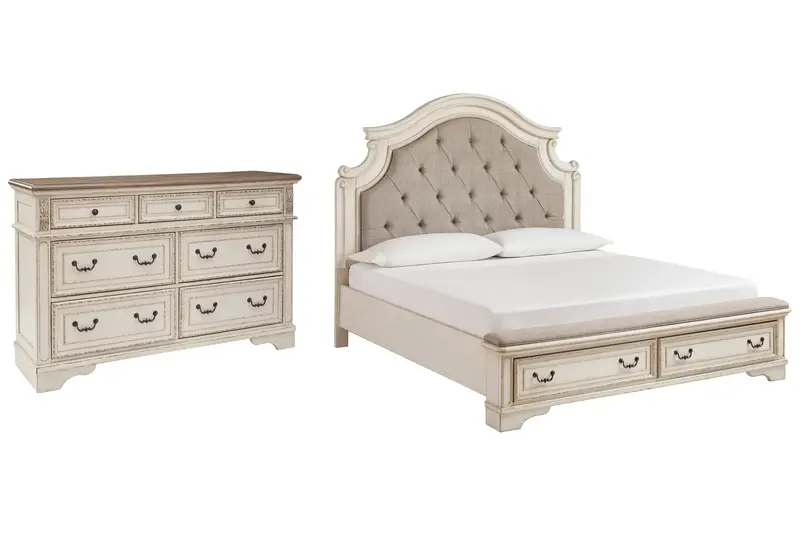 Realyn Two-Tone Upholstered King Bed With Matching Dresser 1