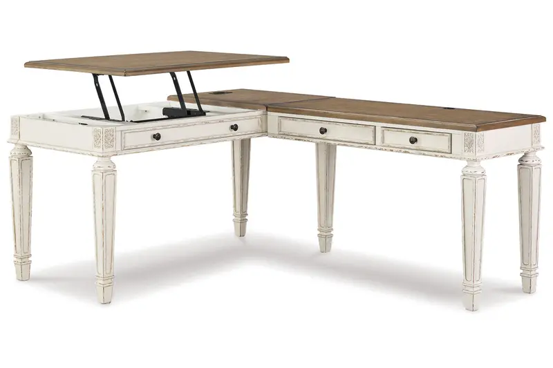 Realyn White-And-Brown Lift-Top Home Office Desk (2-Piece) 1