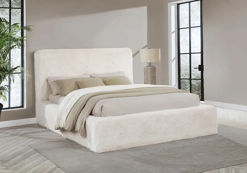 Rebecca Cream Faux Fur Upholstered California King Bed Frame 1