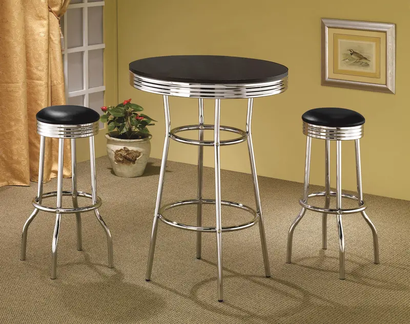 Retro-Inspired 1950S Black Round Bistro Pub Table Set – 3-Piece 1