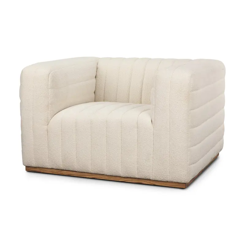 Ricciardo Armchair In Cream Bouclé Upholstery With Solid Wood Legs 1