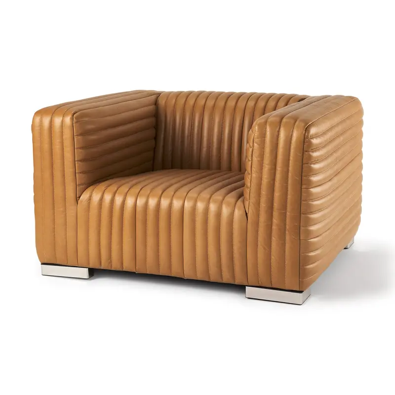 Ricciardo Armchair In Premium Cognac Leather With Tailored Stitching 1