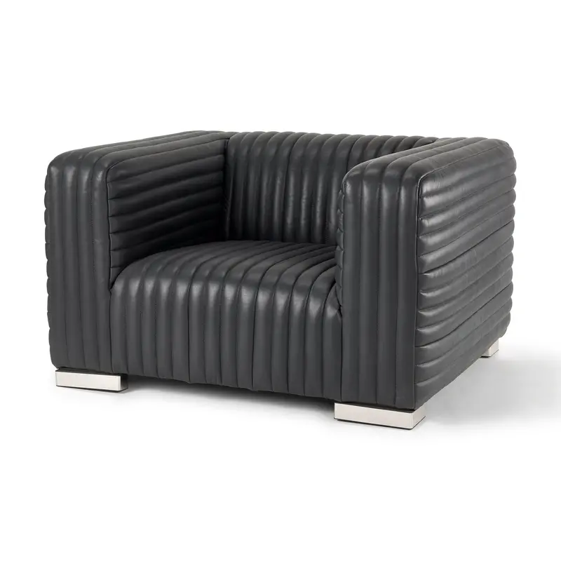 Ricciardo Black Leather Arm Chair – Upholstered Accent Seating 1