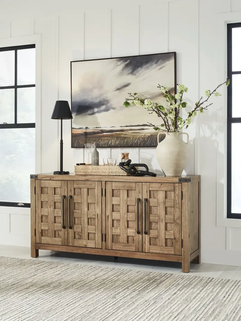 Ridgester Light Brown Solid Wood Dining Server With Storage 1