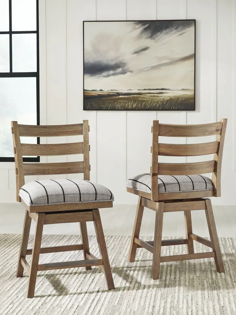 Ridgester Natural Brown Upholstered Barstools (Set Of 2) 1