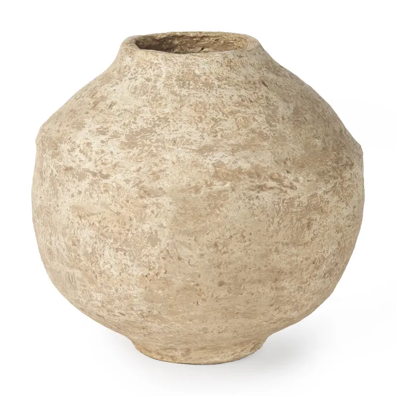 Ritu Large Beige Paper Mâché Vase – Organic Handmade Decor Pot 1