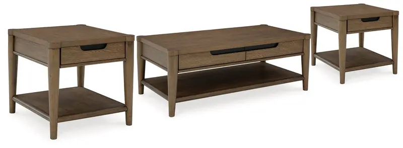 Roanhowe Brown Wood Coffee Table Set With Two End Tables 1
