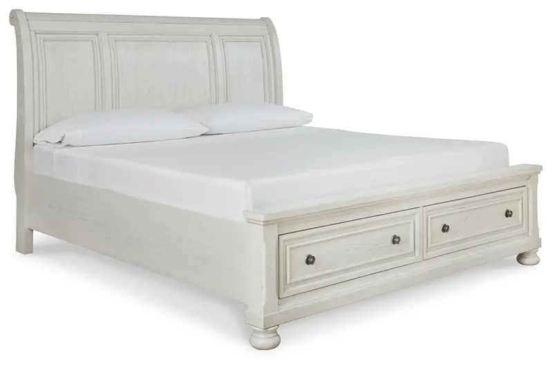 Robbinsdale Antique White California King Sleigh Bed With Built-In Storage Platform 1
