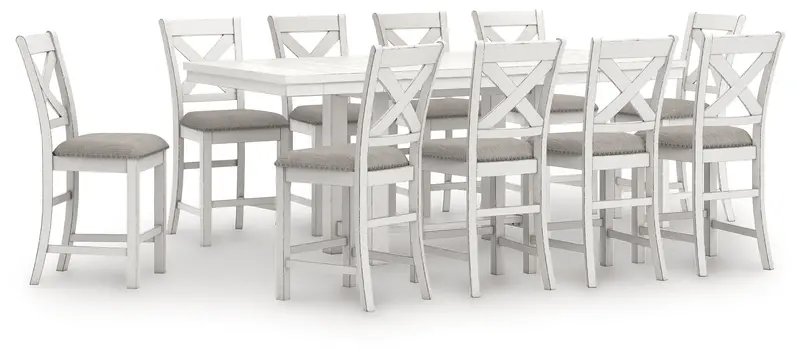 Robbinsdale Antique White Counter-Height Dining Set – Table + 10 Matching Barstools 1