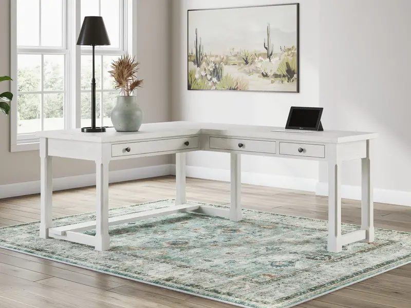 Robbinsdale Antique White L-Shaped Executive Desk For Home Office 1
