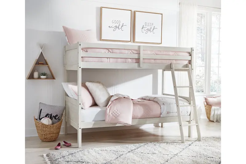 Robbinsdale Antique White Twin Bunk Bed With Ladder 1
