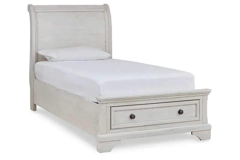 Robbinsdale Twin Sleigh Bed In Antique White With Built-In Storage 1