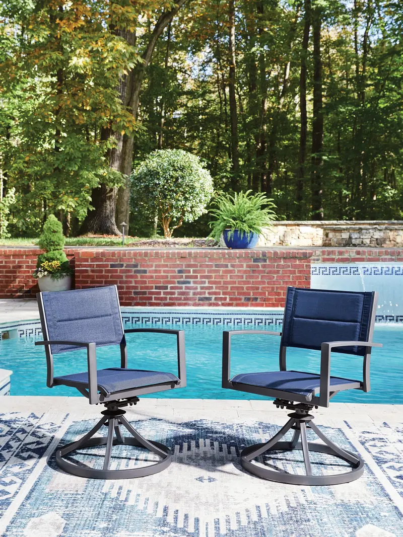 Rocky Creek Blue-And-Gray Outdoor Swivel Sling Chairs (2-Pack) 1