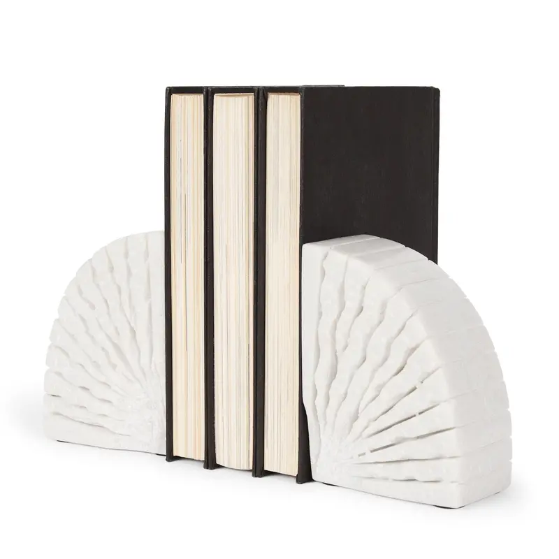 Rough-Carved White Marble Bookends – Set Of Two Sculptural Accents 1