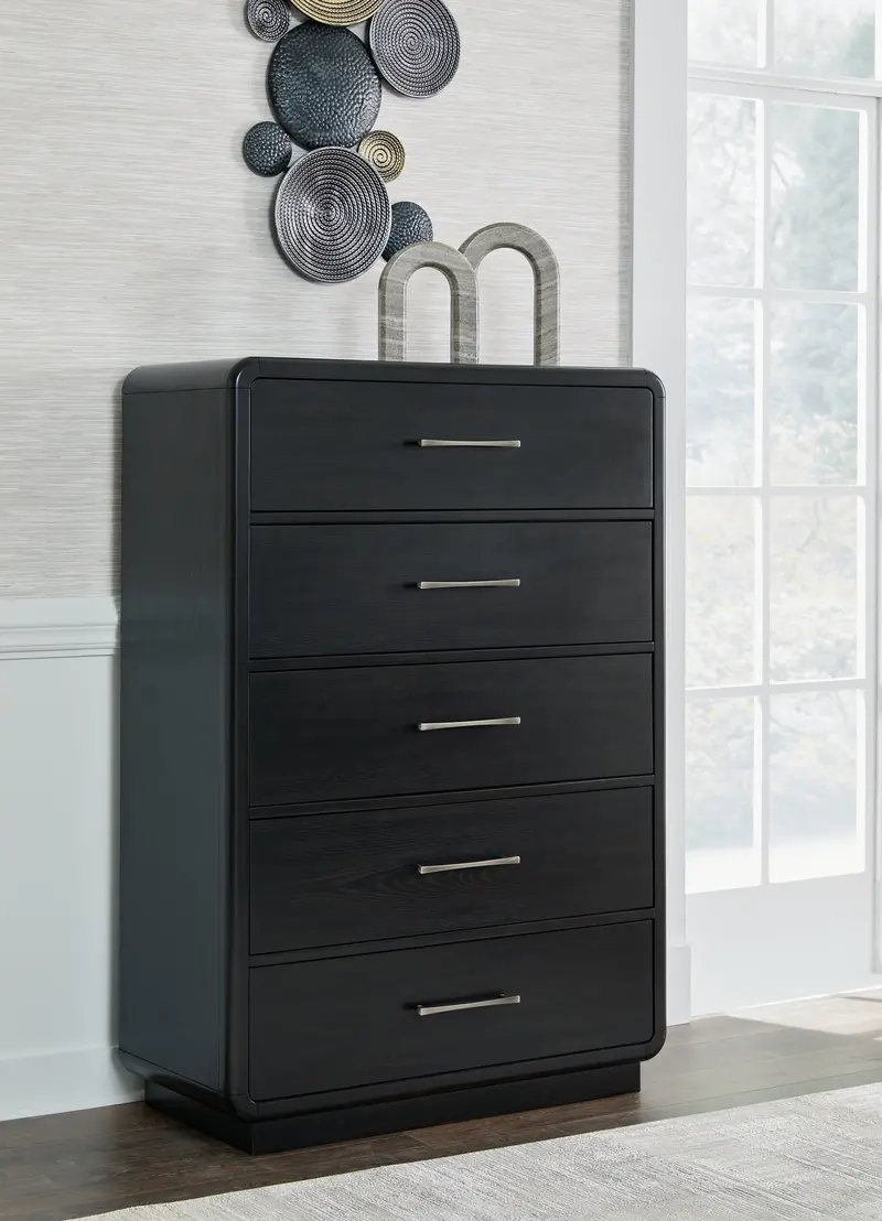 Rowanbeck Sleek Black 6-Drawer Chest For Modern Bedrooms 1