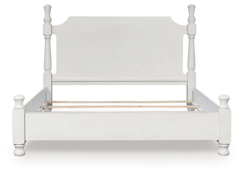 Rowlenstown Antique White California King Poster Bed – Classic Wooden Frame 1