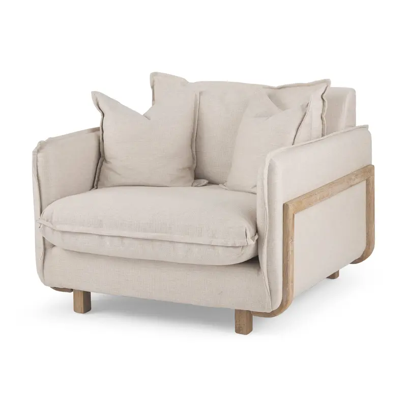 Roy Ii Armchair – Beige Upholstery With Brown Wood Frame 1