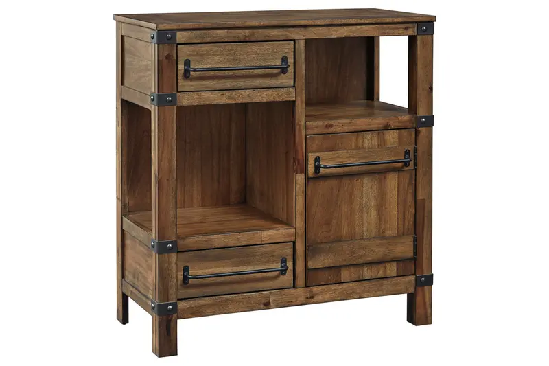 Roybeck Light Brown And Bronze Accent Cabinet With Open Shelving 1