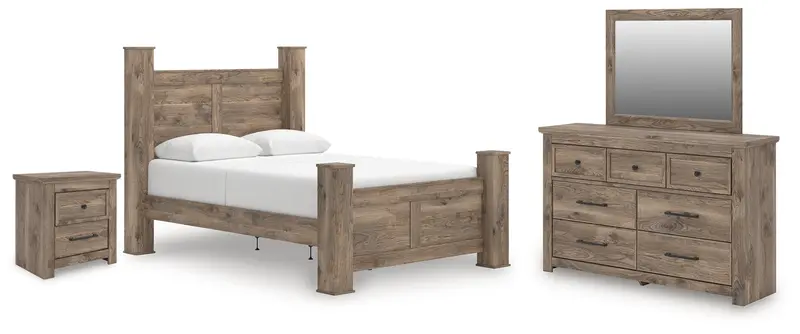 Rusticott Brown Queen Poster Bed Collection: Bed, Dresser, Mirror, And Nightstand 1