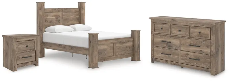 Rusticott Brown Queen Poster Bed Set: Dresser & Nightstand 1